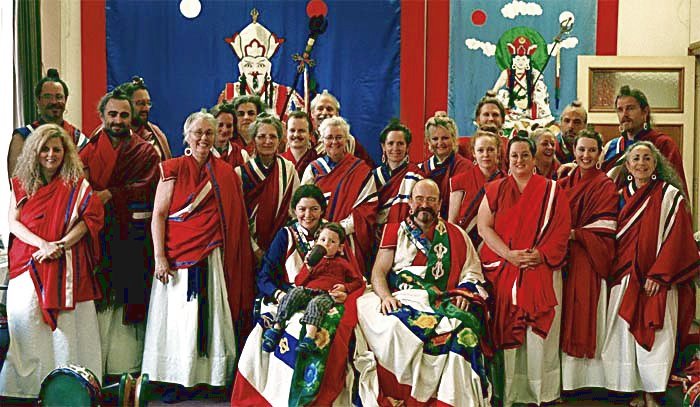 Ordained non-Lama teachers of Aro in robes