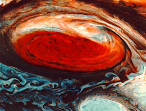 Buddhist Tantra transforms the destructive energy of the elemental emotions, whilst retaining their power.  Image: colossal storm on Jupiter.